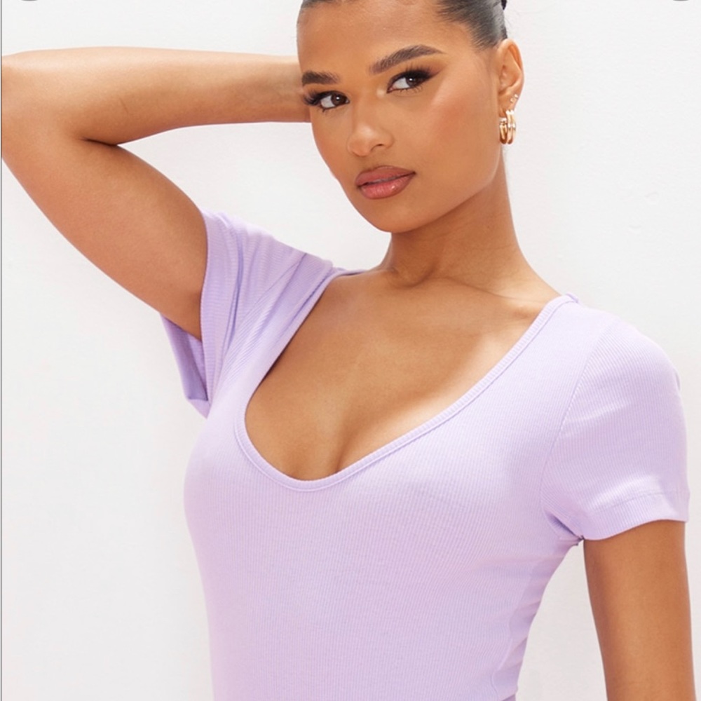 Lavender V Neck Short sleeve Bodysuit